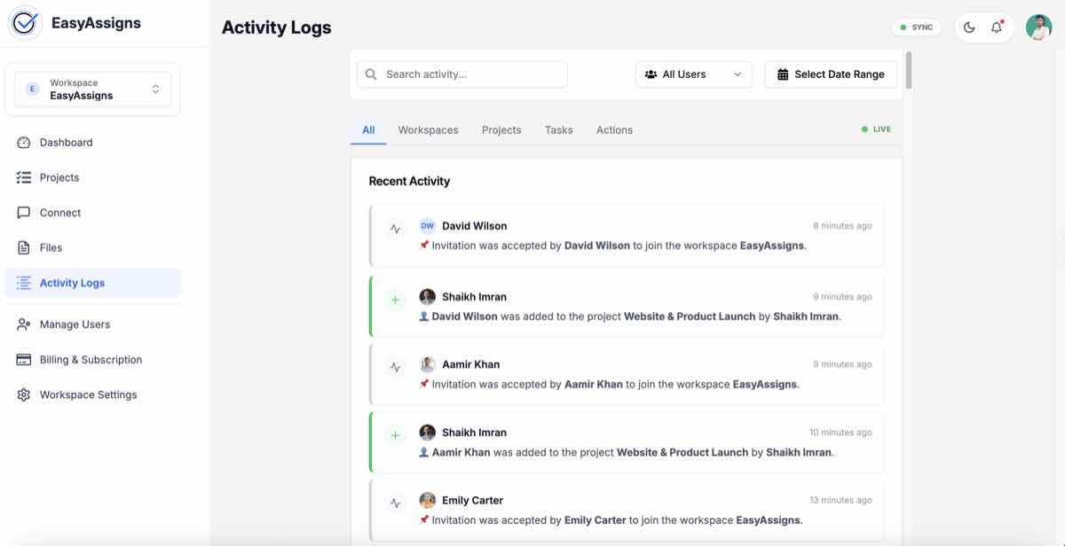 Comprehensive Activity Logs
